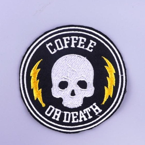 Skull 'Coffee Or Death' Embroidered Patch