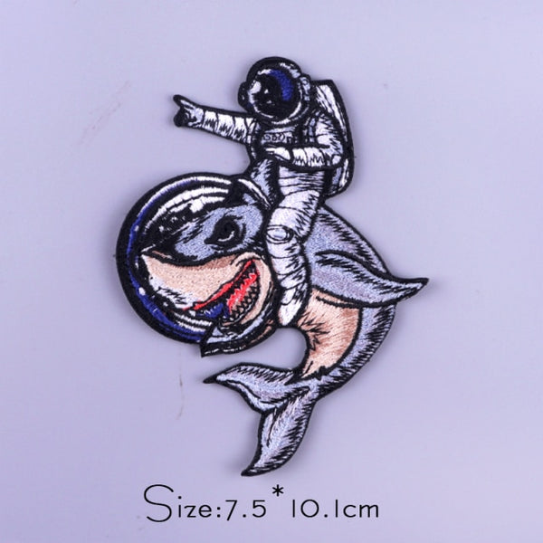 Man & Mosasaurus in Space Embroidered Patch