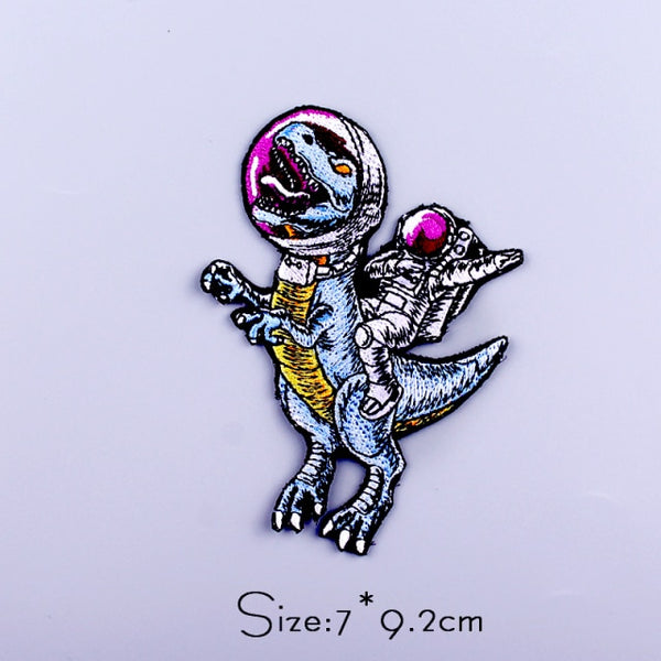 Man & T-Rex in Space Embroidered Patch