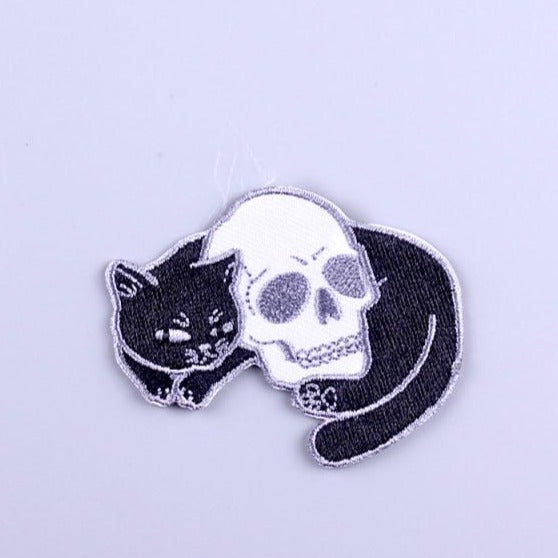 Skull 'Sweet Black Cat' Embroidered Patch