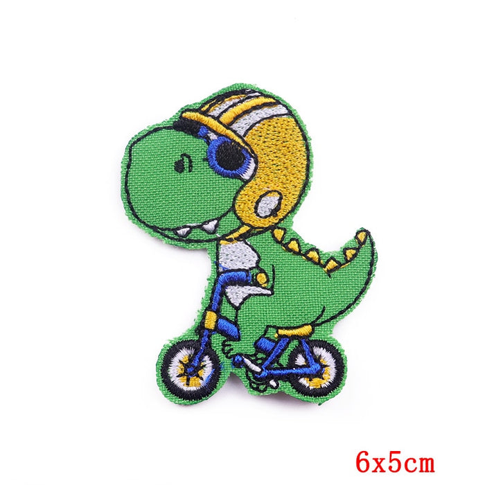 Cute Dinosaur Biking Embroidered Patch