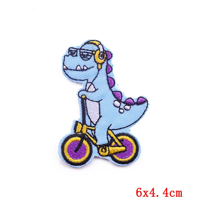 Cute Dinosaur Biking 1.0 Embroidered Patch