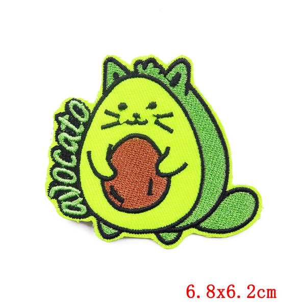 Cute Avocado Cat Embroidered Patch