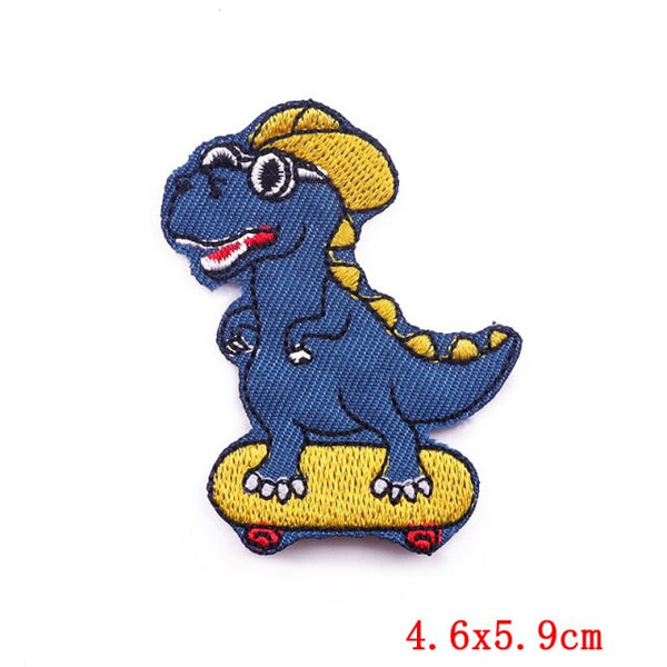 Cute Dinosaur Skateboarding Embroidered Patch