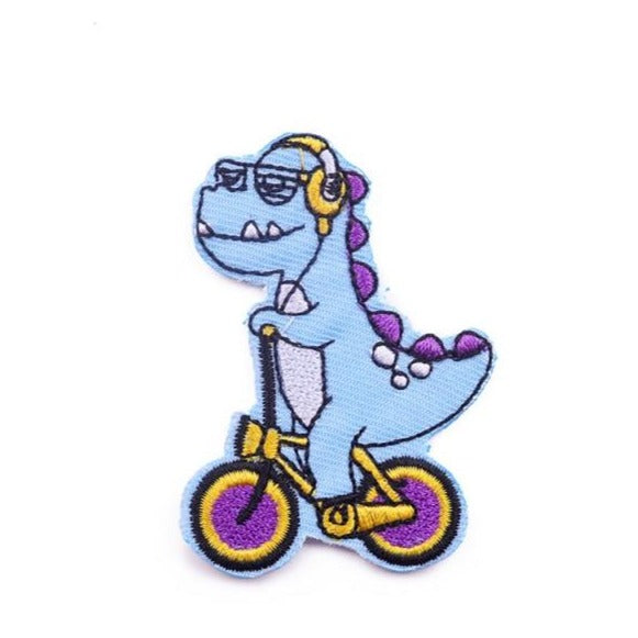 Cute Dinosaur Biking 1.0 Embroidered Patch