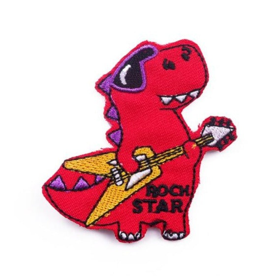 Cute Dinosaur 'Rock Star' Embroidered Patch