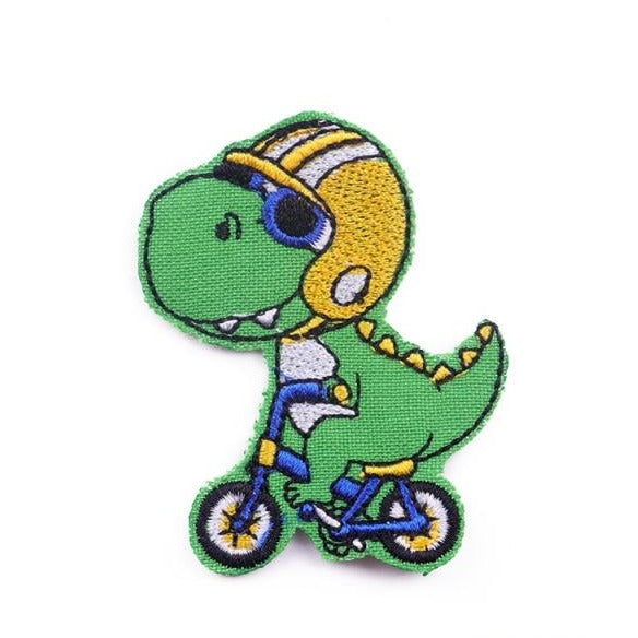 Cute Dinosaur Biking Embroidered Patch
