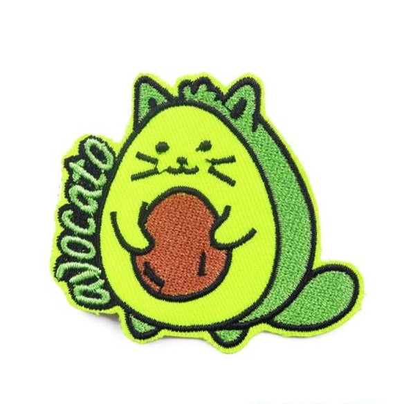 Cute Avocado Cat Embroidered Patch
