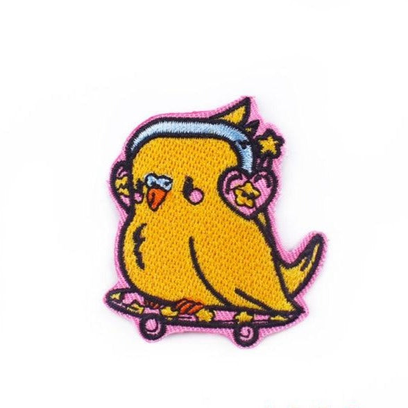 Cute Bird 'Skateboarding' Embroidered Patch