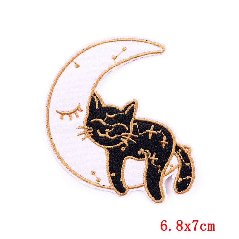 Cute Cat On Crescent Moon Embroidered Patch