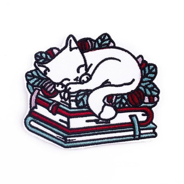 Cute Cat Sleeping On Books Embroidered Patch