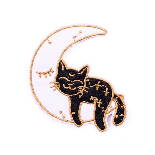 Cute Cat On Crescent Moon Embroidered Patch