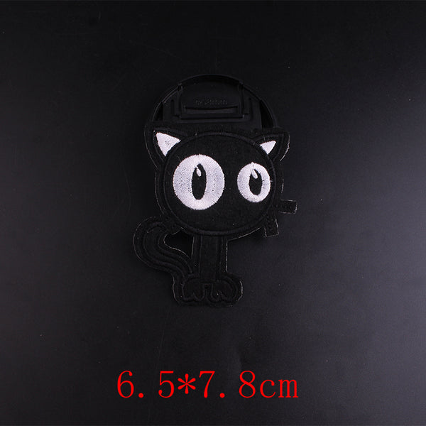 Cool 'Black Cat | White Round Eyes' Embroidered Patch