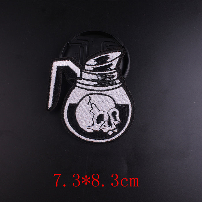Cool 'Skull In A Coffee Pot ' Embroidered Patch