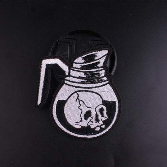 Cool 'Skull In A Coffee Pot ' Embroidered Patch