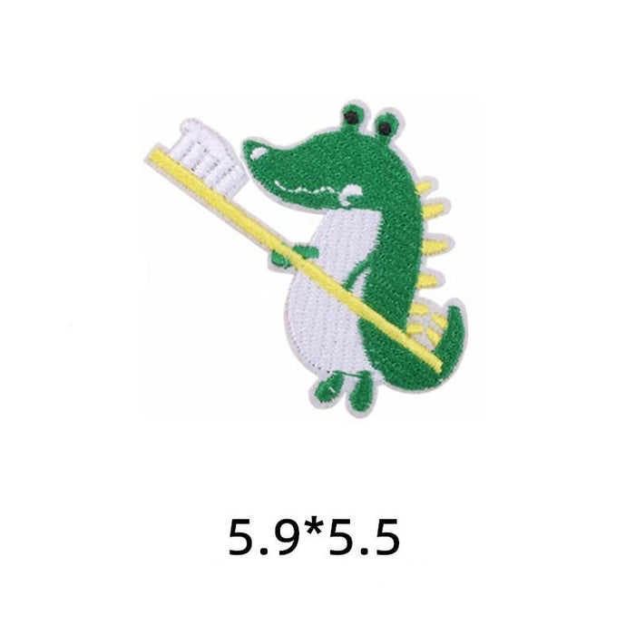 Cute Crocodile Brushing Teeth Embroidered Patch