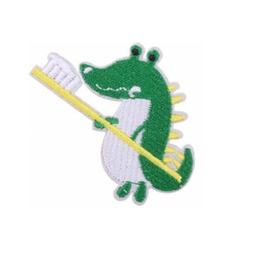 Cute Crocodile Brushing Teeth Embroidered Patch