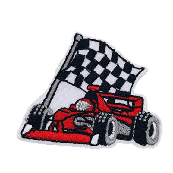 Vehicles 'Formula Car | Flag' Embroidered Sew Iron Patch