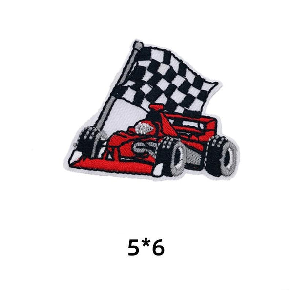 Vehicles 'Formula Car | Flag' Embroidered Sew Iron Patch