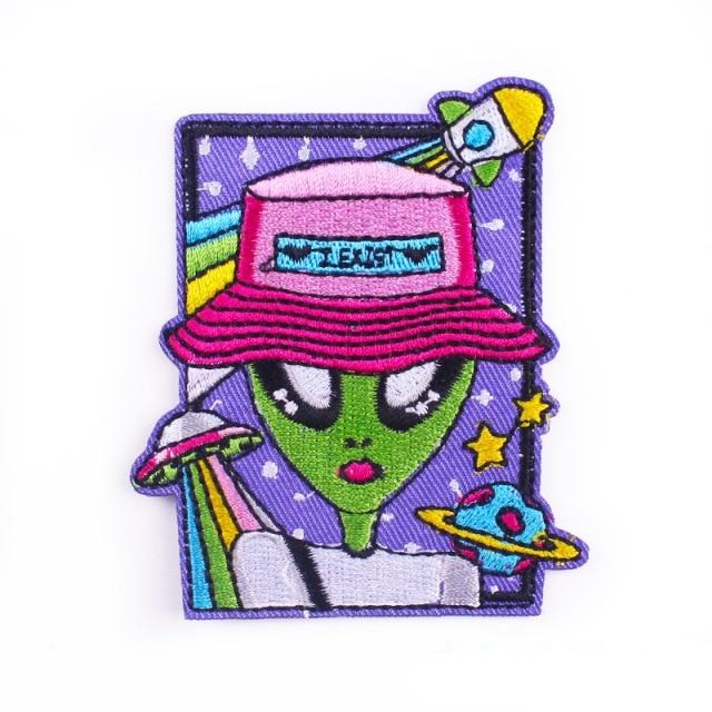 Cute 'Alien with Spaceships' Embroidered Patch