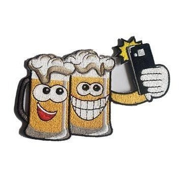Cute 'Beer Mugs | Selfie' Embroidered Patch