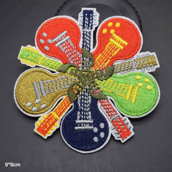 Music 'Colorful Guitars | Round Pile' Embroidered Patch