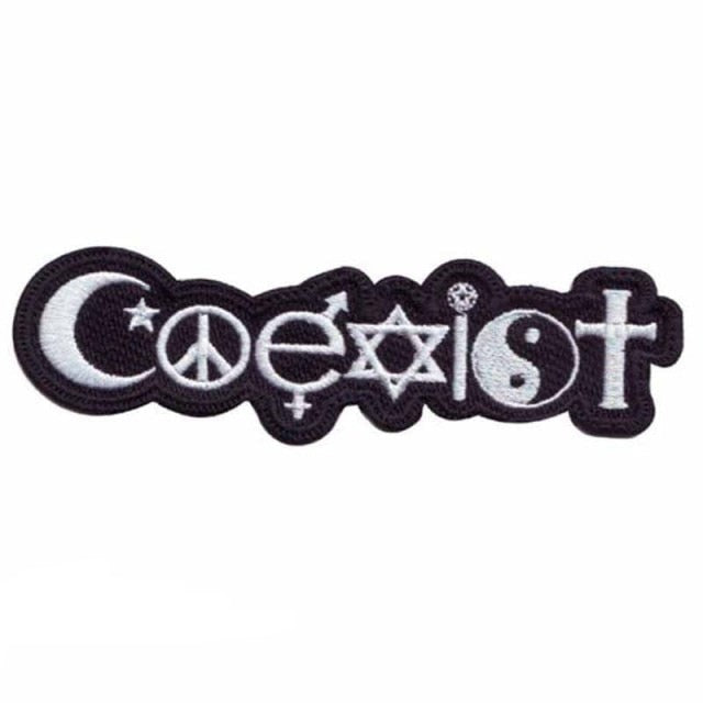 'Coexist Symbols | Black and White' Embroidered Patch