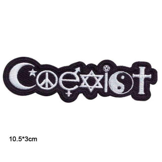 'Coexist Symbols | Black and White' Embroidered Patch