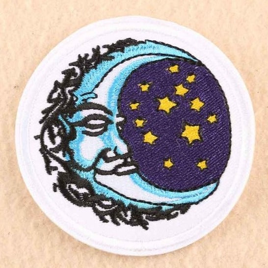 'Crescent Moon and Stars' Embroidered Patch