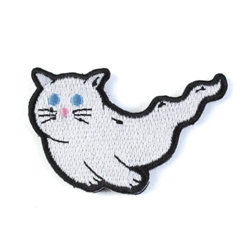 Cute Ghost Cat | 4.0 Embroidered Velcro Patch