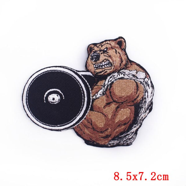 Bear 'Lifting Weights' Embroidered Patch