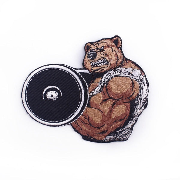 Bear 'Lifting Weights' Embroidered Patch