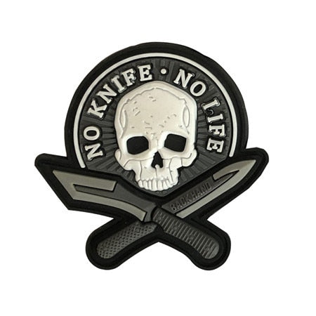 Skull 'No Knife No Life PVC Rubber Velcro Patch