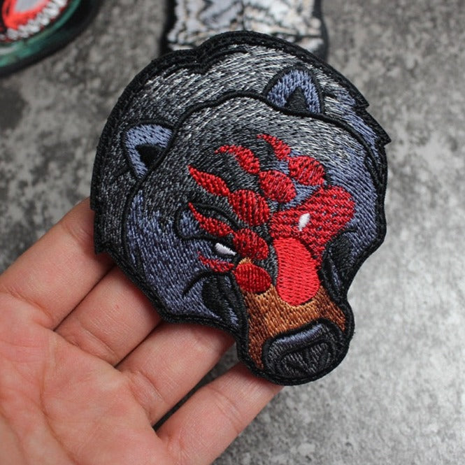 Bear 'Red Paw Mark | Head' Embroidered Velcro Patch