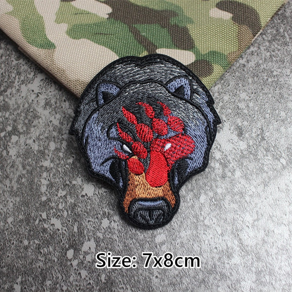 Bear 'Red Paw Mark | Head' Embroidered Velcro Patch