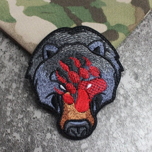 Bear 'Red Paw Mark | Head' Embroidered Velcro Patch