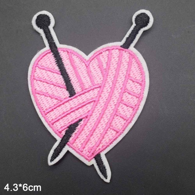 Heart Shaped 'Yarn and Needle' Embroidered Patch