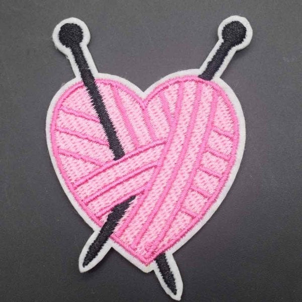 Heart Shaped 'Yarn and Needle' Embroidered Patch