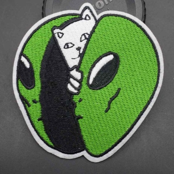 Sliced Alien Head and Cat Embroidered Patch