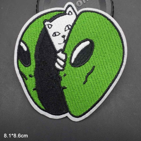 Sliced Alien Head and Cat Embroidered Patch