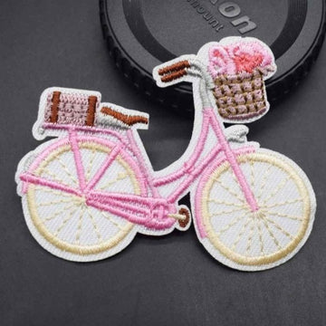 Cute Pink Bicycle 'Flowers' Embroidered Patch