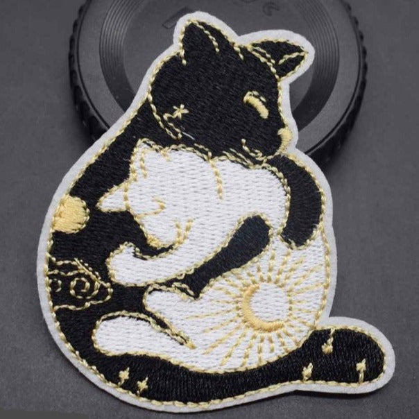 Black and White Cats 'Hugging' Embroidered Patch