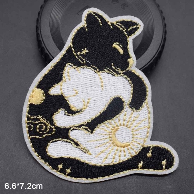 Black and White Cats 'Hugging' Embroidered Patch