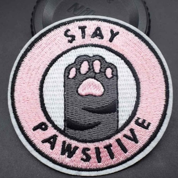 Cute Paw 'Stay Pawsitive' Embroidered Patch