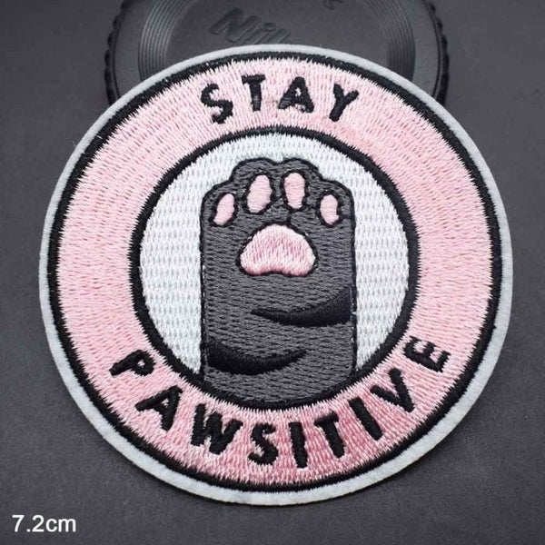 Cute Paw 'Stay Pawsitive' Embroidered Patch