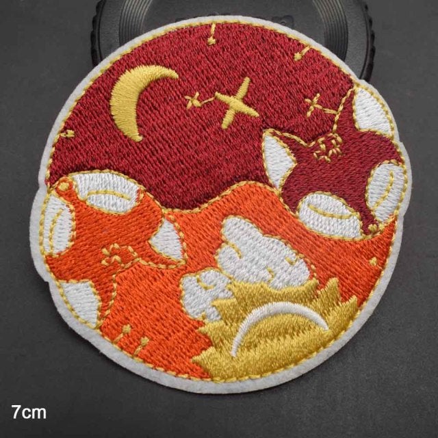 Cute Foxes 'Day and Night' Embroidered Patch