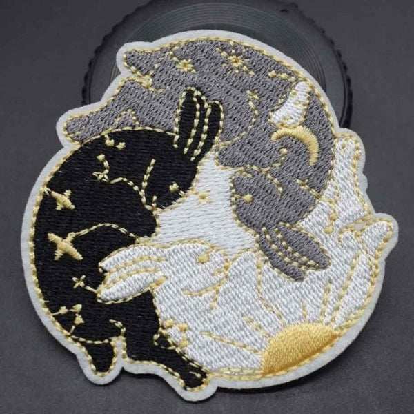 Cute Rabbits 'Day and Night' Embroidered Patch
