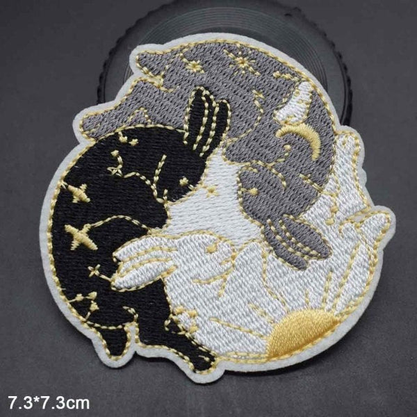 Cute Rabbits 'Day and Night' Embroidered Patch