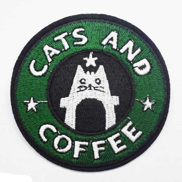 'Cats and Coffee' Embroidered Patch