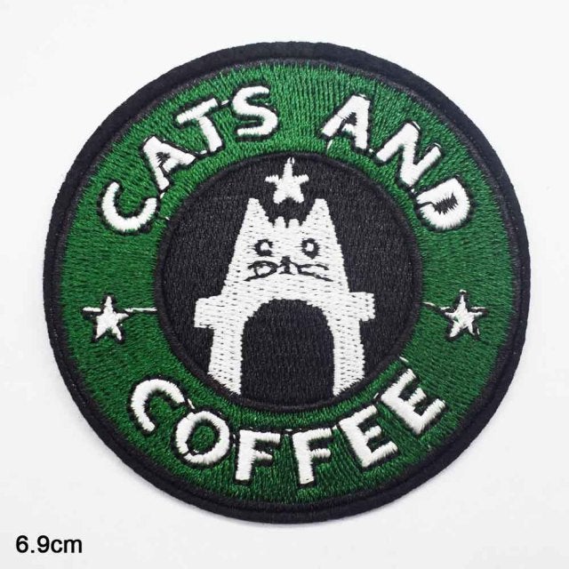 'Cats and Coffee' Embroidered Patch